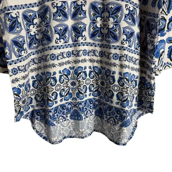 Tuckernuck Majolica Tile Print Blue White Relaxed Coastal Tunic Top Size XS - Picture 6 of 12